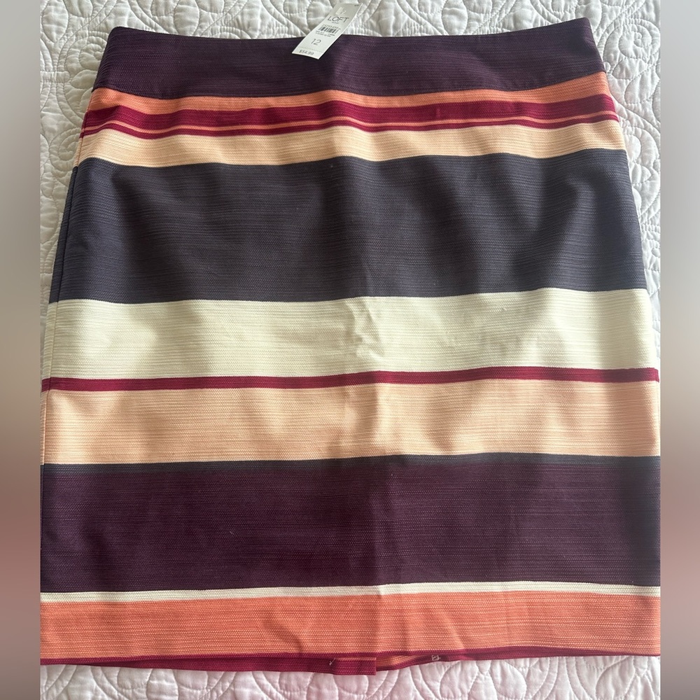 LOFT Striped Pencil Skirt in Plum, Cream & Peach Sz 12